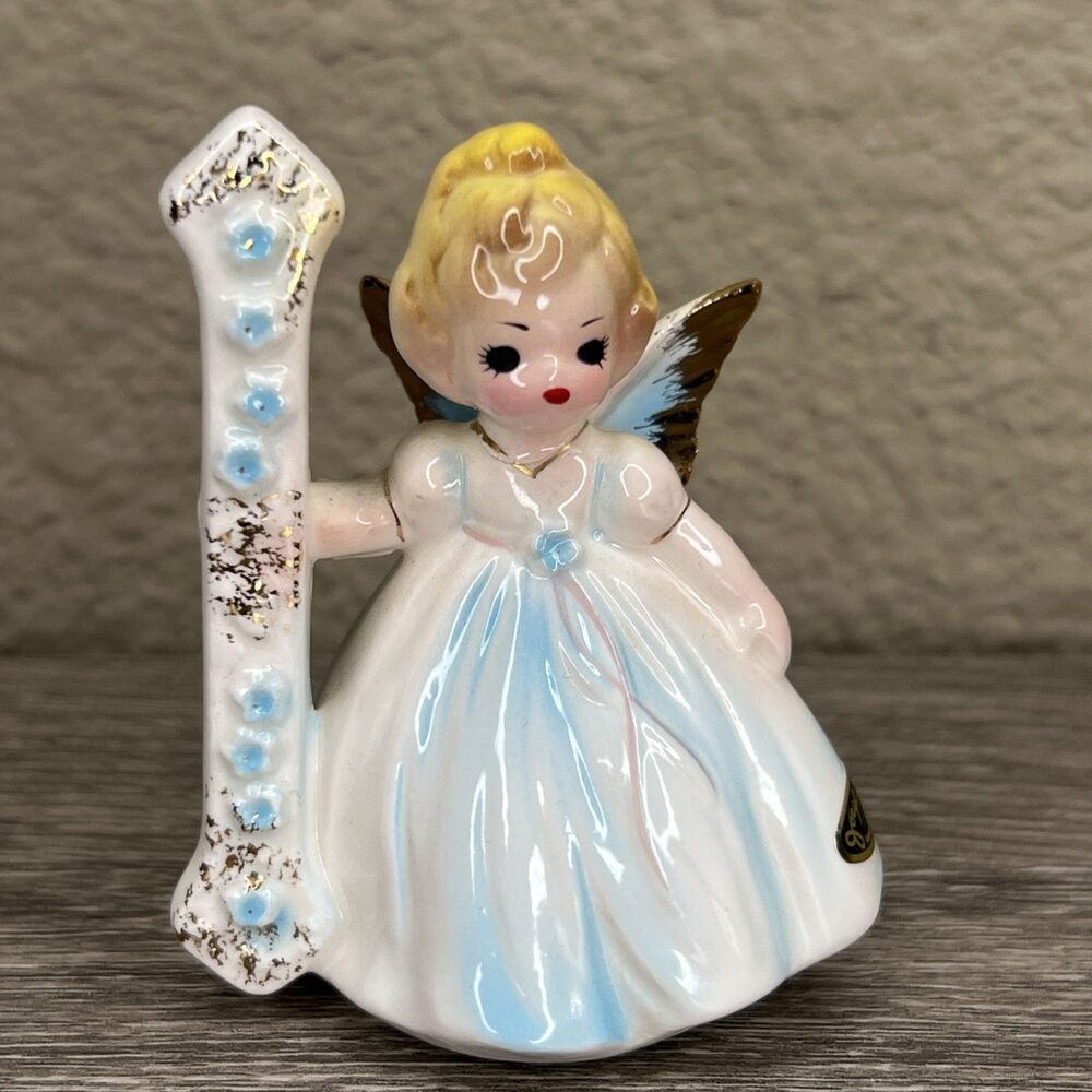 Vintage JOSEF ORIGINALS  Birthday Girl Blue Angel Figurine for Age 1 Japan